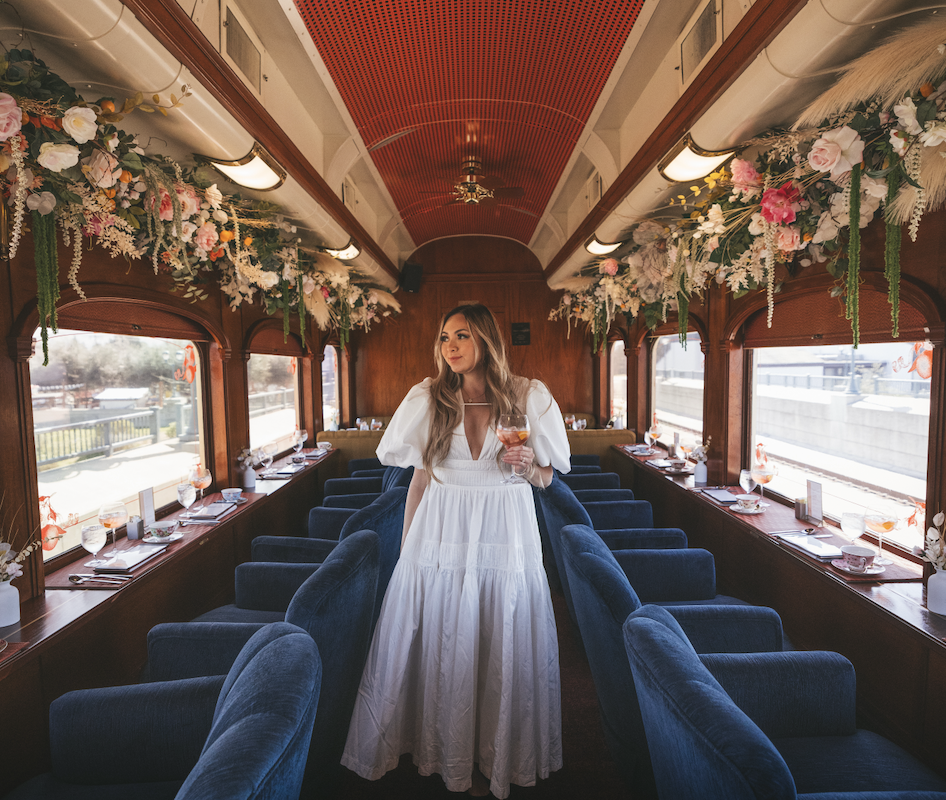 woman on wine train